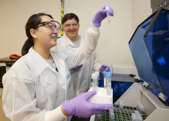 Scientists prepare DNA sample