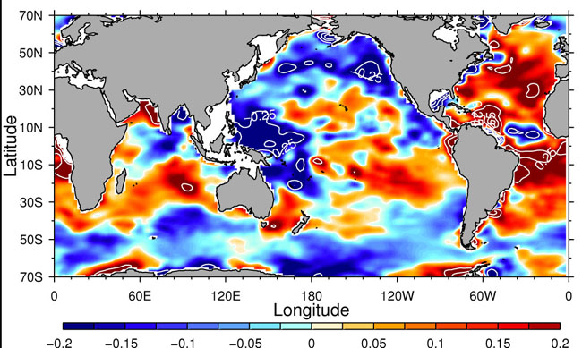 Red and blue graph image showing salinity of ocean water