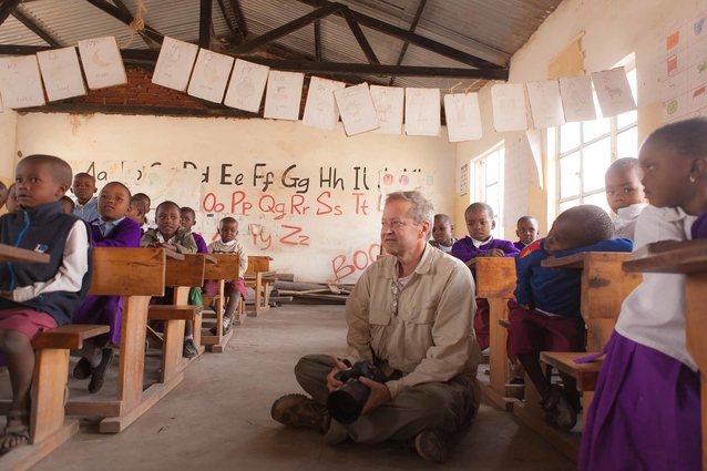 Mike Carter visits with a classroom in Africa