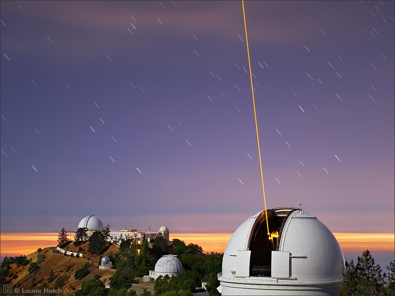 Lick Observatory's Laser Guide Star forms a beam of glowing atmospheric sodium ions